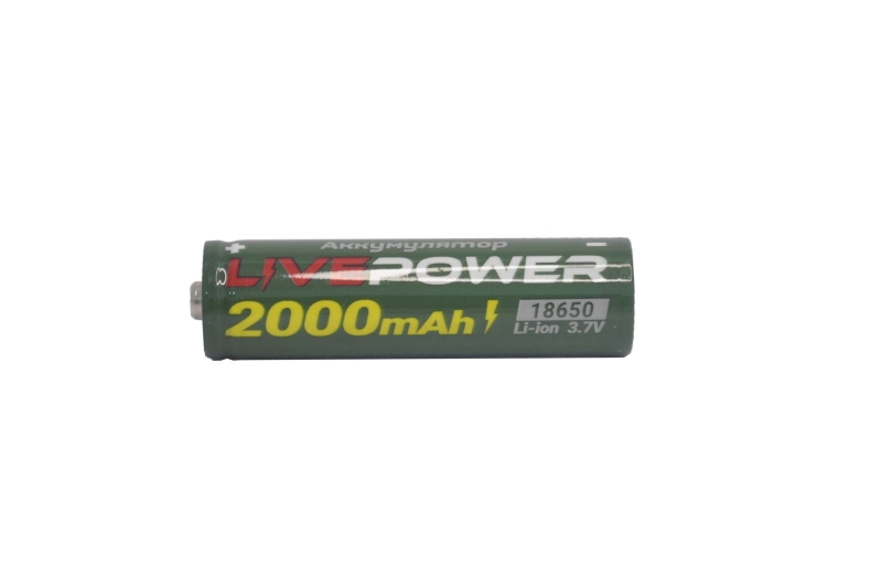 Аккумулятор 18650 LivePower LTE-31 2000mA (1350mA) 3.7V LI- ion (зеленый) с пином
