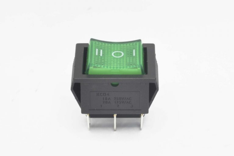Переключатель KCD4-203N-C6-G On-Off-On зеленый 250V 15A T85 (6c) (119566)