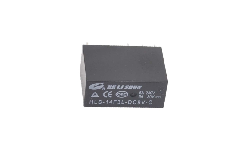 Реле HLS-14F3L-DC9V-C Катушка 9V, две группы (2C), 5А 29х12.6х20.6