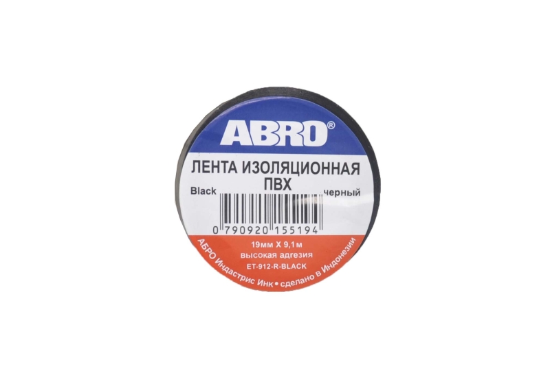 Изолента Abro 19mm х 9м черная ET-912-BLK
