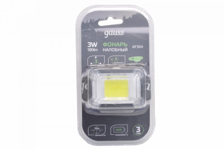 Фонарь налобный Gauss модель GFL304 3W 180lm 3xAAA LED 1/12/60