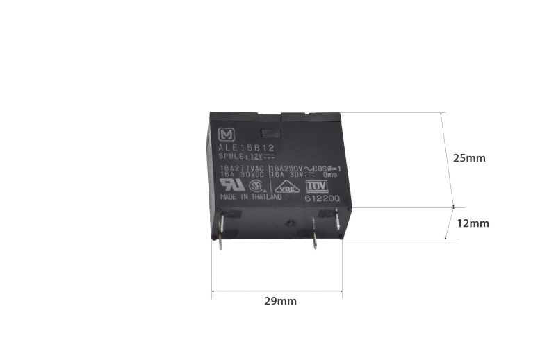 Реле ALE15B12 (GU-1A-12DP) Катушка 12V, одна группа, 16А 29х12,6х24,8